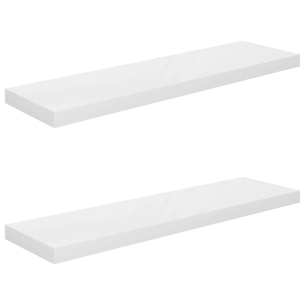 vidaXL Floating Wall Shelves 2 pcs High Gloss White 35.4"x9.3"x1.5" MDF. Picture 2