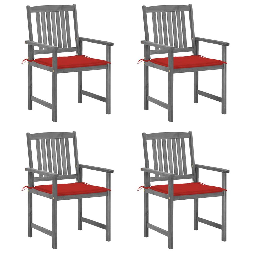 vidaXL Patio Chairs with Cushions 4 pcs Gray Solid Acacia Wood, 3061234. Picture 1