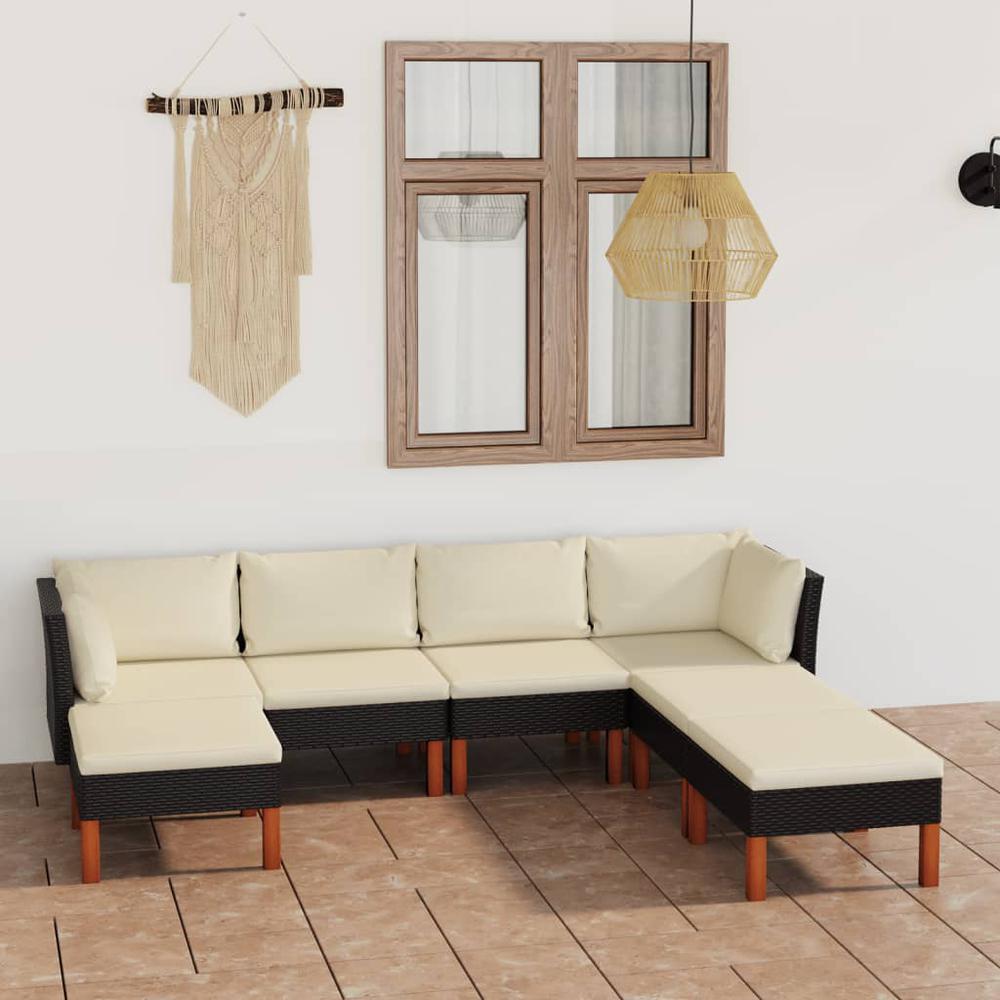 vidaXL 7 Piece Patio Lounge Set with Cushions Poly Rattan Black, 3059739. The main picture.