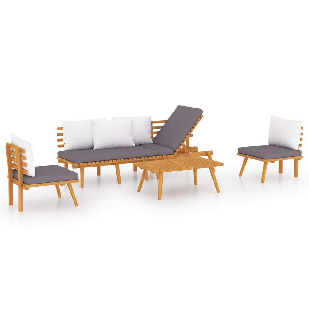 vidaXL 4 Piece Patio Lounge Set with Cushions Solid Acacia Wood, 3087010. Picture 2
