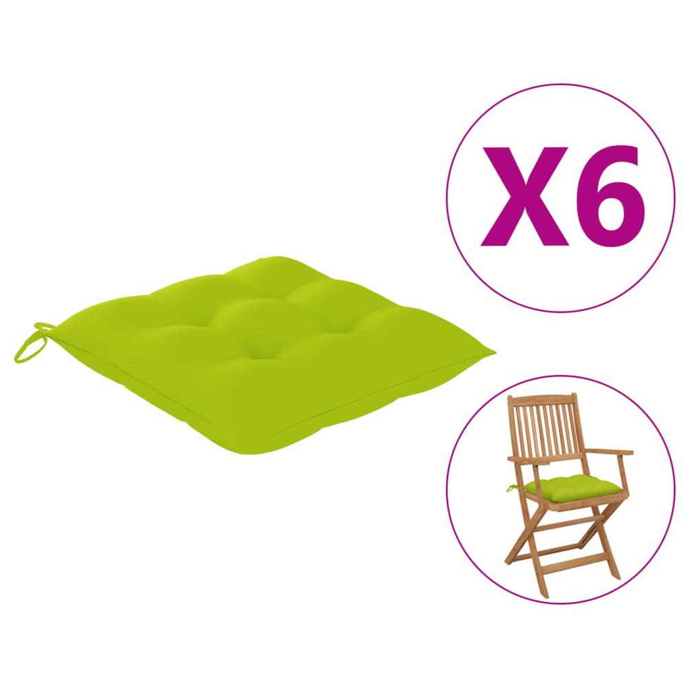 vidaXL Chair Cushions 6 pcs Bright Green 15.7"x15.7"x2.8" Fabric. Picture 1