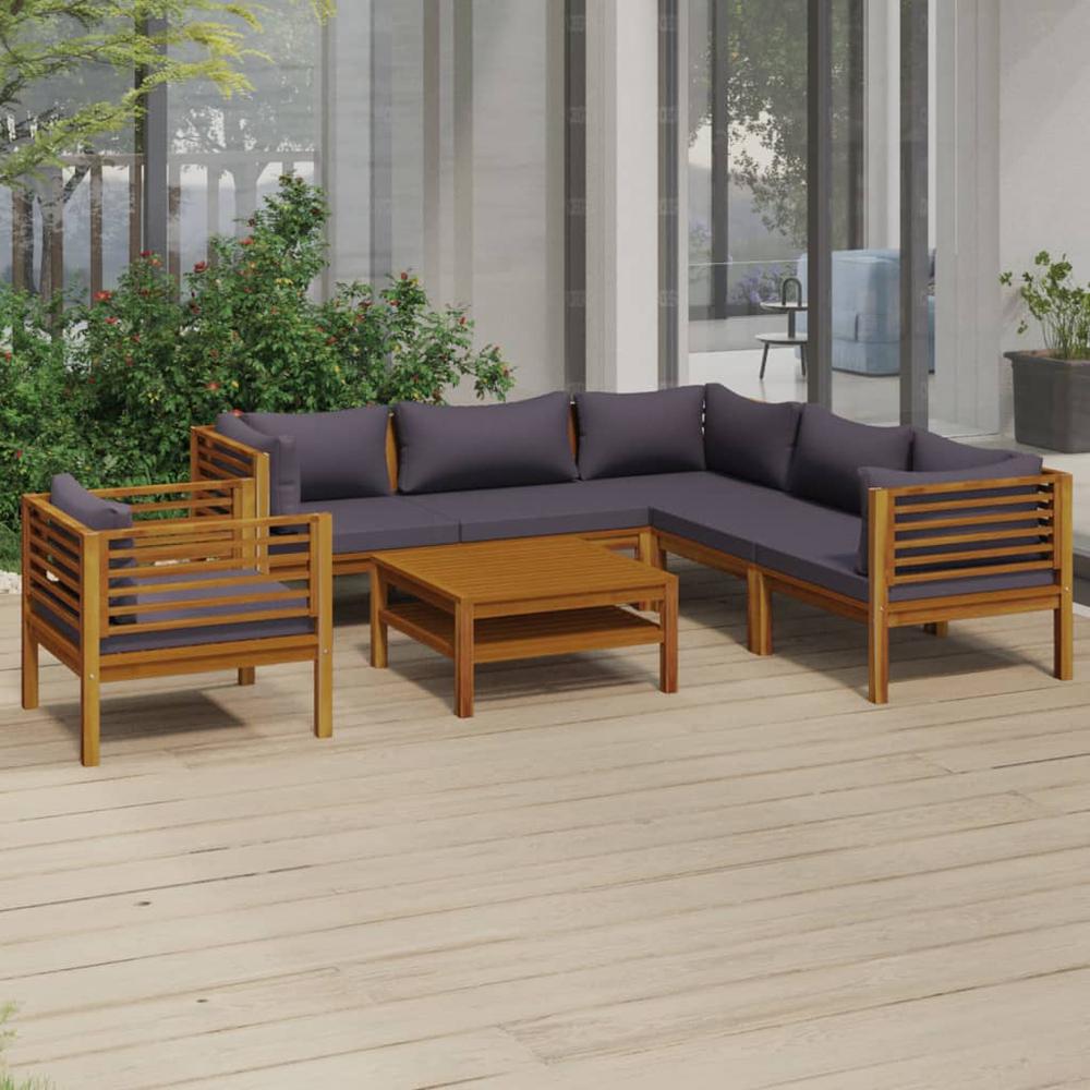 vidaXL 7 Piece Patio Lounge Set with Cushion Solid Acacia Wood, 3086906. Picture 1