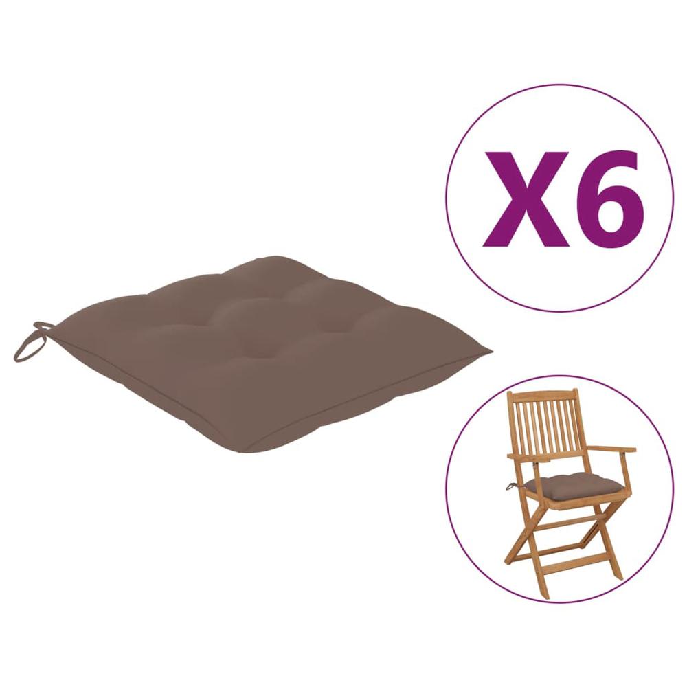 vidaXL Chair Cushions 6 pcs Taupe 19.7"x19.7"x2.8" Fabric. Picture 1