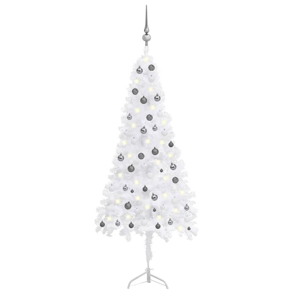 vidaXL Corner Artificial Christmas Tree LEDs&Ball Set White 82.7" PVC, 3077970. Picture 1