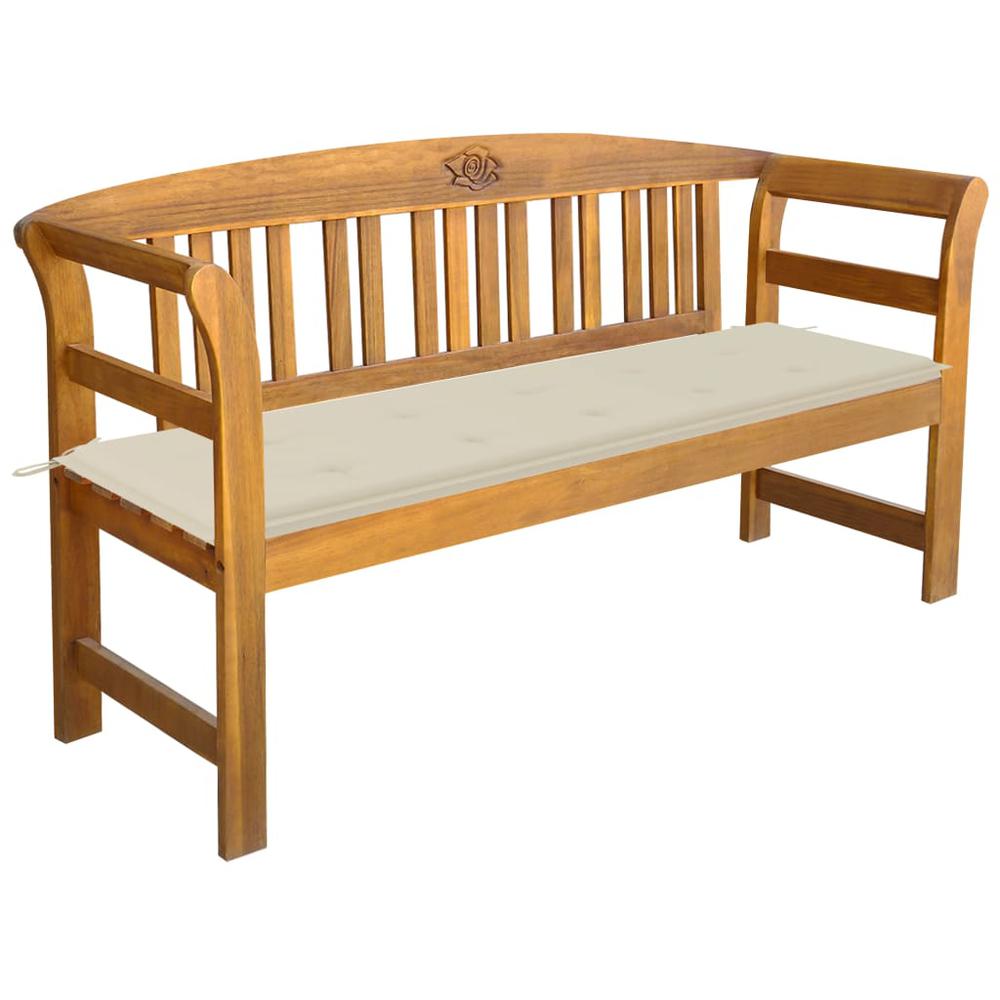 vidaXL Patio Bench with Cushion 61.8" Solid Acacia Wood, 3064268. Picture 1