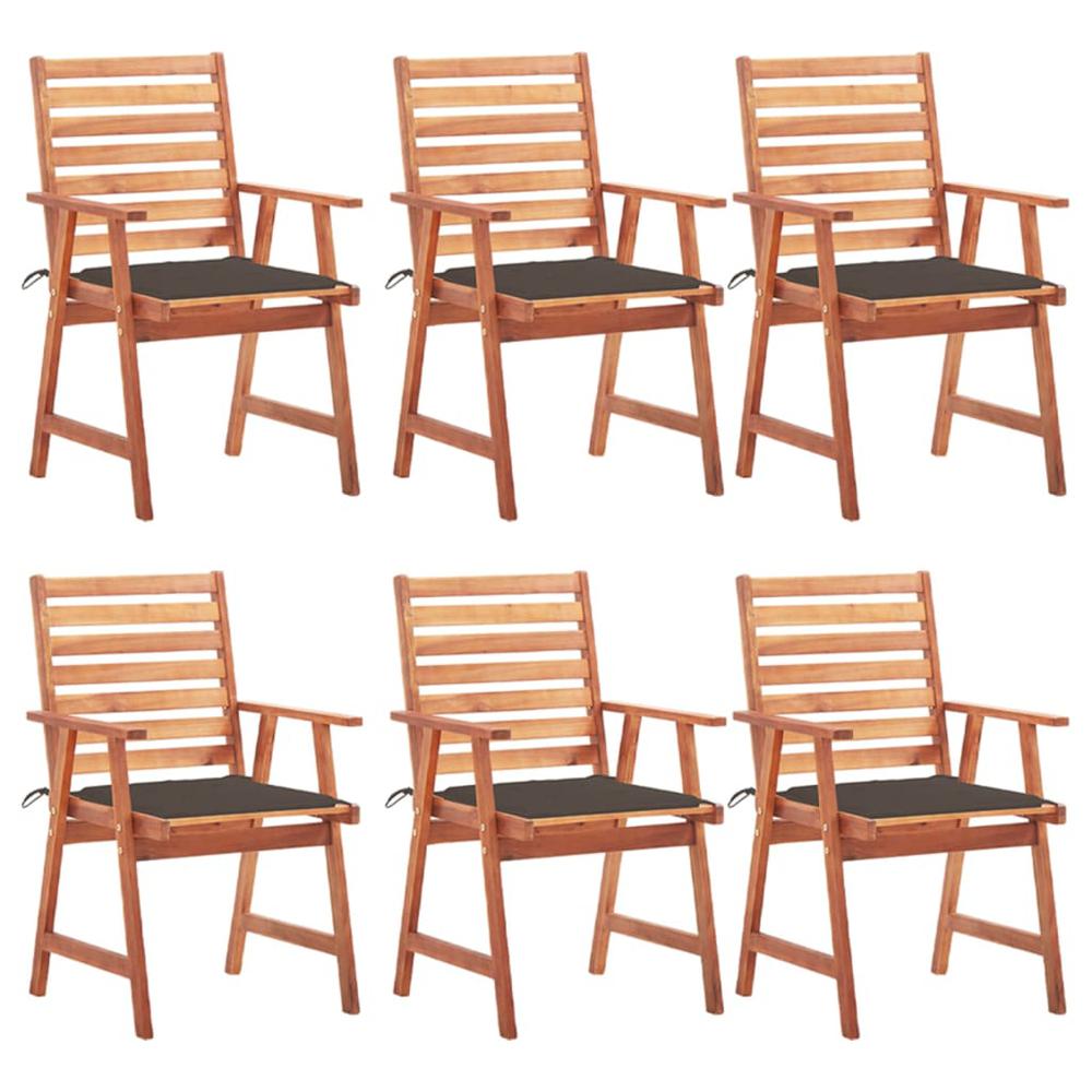 vidaXL Patio Dining Chairs 6 pcs with Cushions Solid Acacia Wood, 3078355. Picture 1