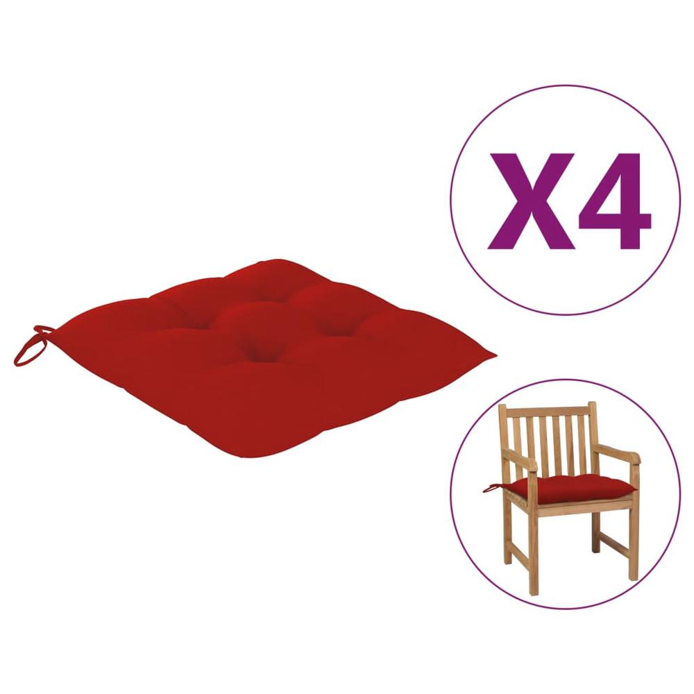 vidaXL Chair Cushions 4 pcs Red 19.7"x19.7"x2.8" Fabric. Picture 1