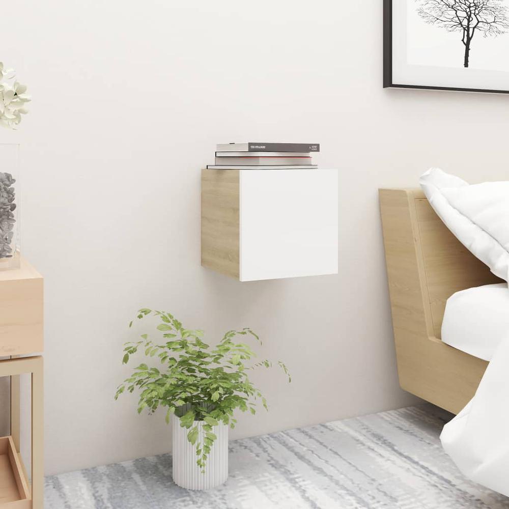 vidaXL Bedside Cabinets 2 pcs White & Sonoma Oak 12"x11.8"x11.8" Engineered Wood. Picture 2