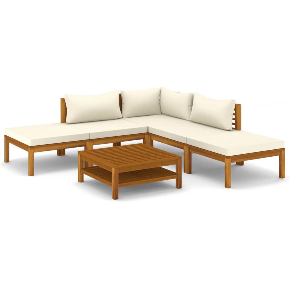 vidaXL 6 Piece Patio Lounge Set with Cream Cushion Solid Acacia Wood, 3086924. Picture 2