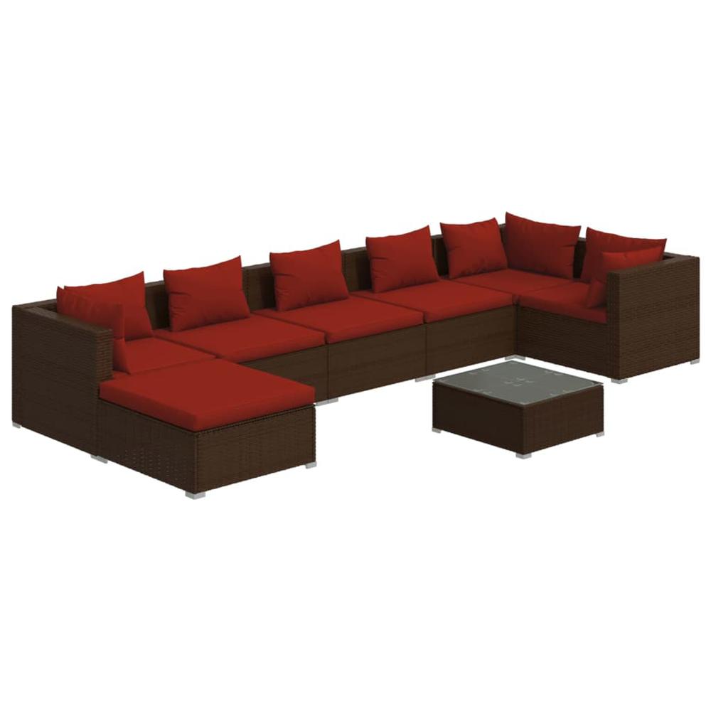 vidaXL 8 Piece Patio Lounge Set with Cushions Poly Rattan Brown, 3101843. Picture 2