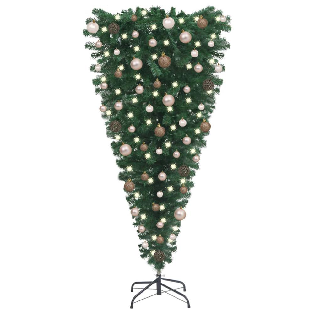 vidaXL Upside-down Artificial Christmas Tree with LEDs&Ball Set 70.9", 3078057. Picture 1