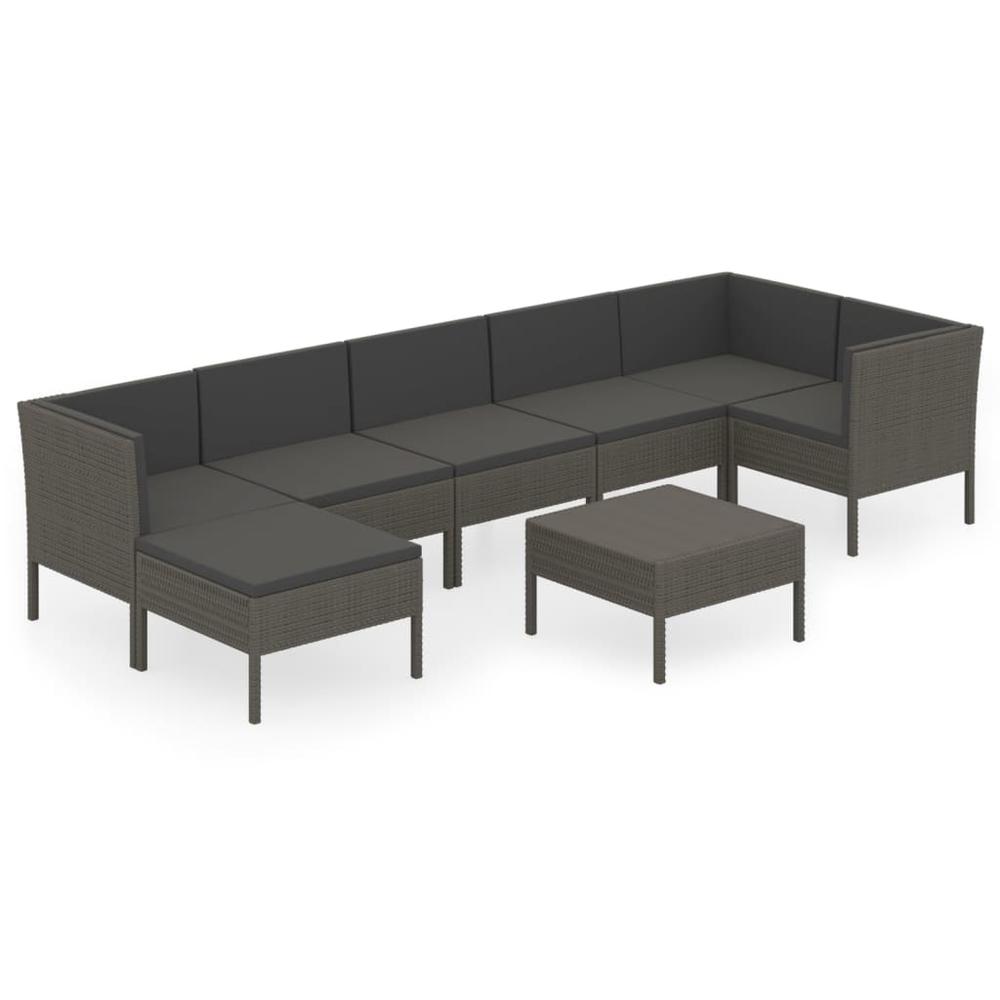 vidaXL 8 Piece Patio Lounge Set with Cushions Poly Rattan Gray, 3094414. Picture 2