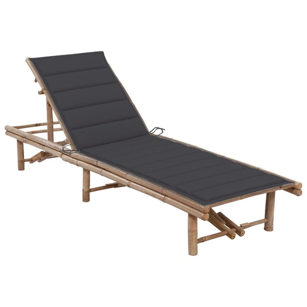 vidaXL Patio Sun Lounger with Cushion Bamboo, 3061632. Picture 1