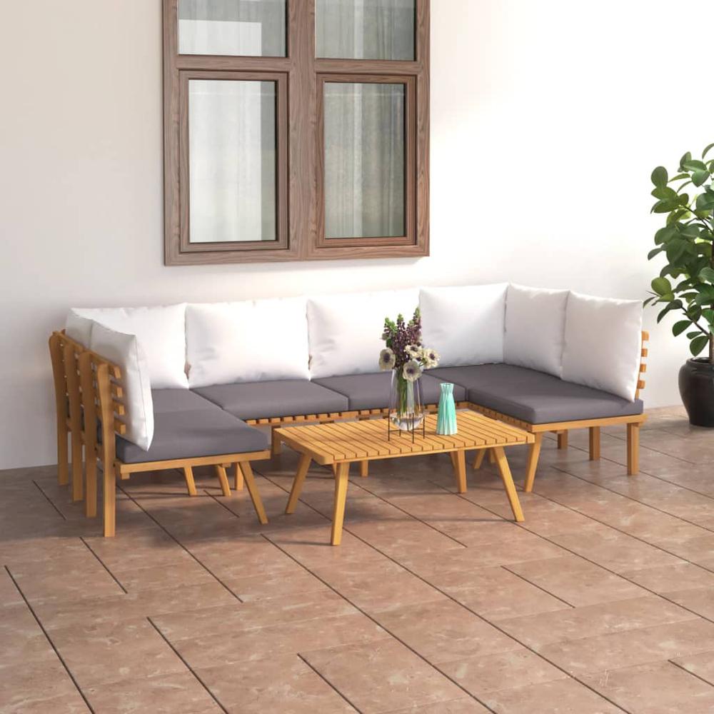 vidaXL 7 Piece Patio Lounge Set with Cushions Solid Acacia Wood, 3087024. Picture 1