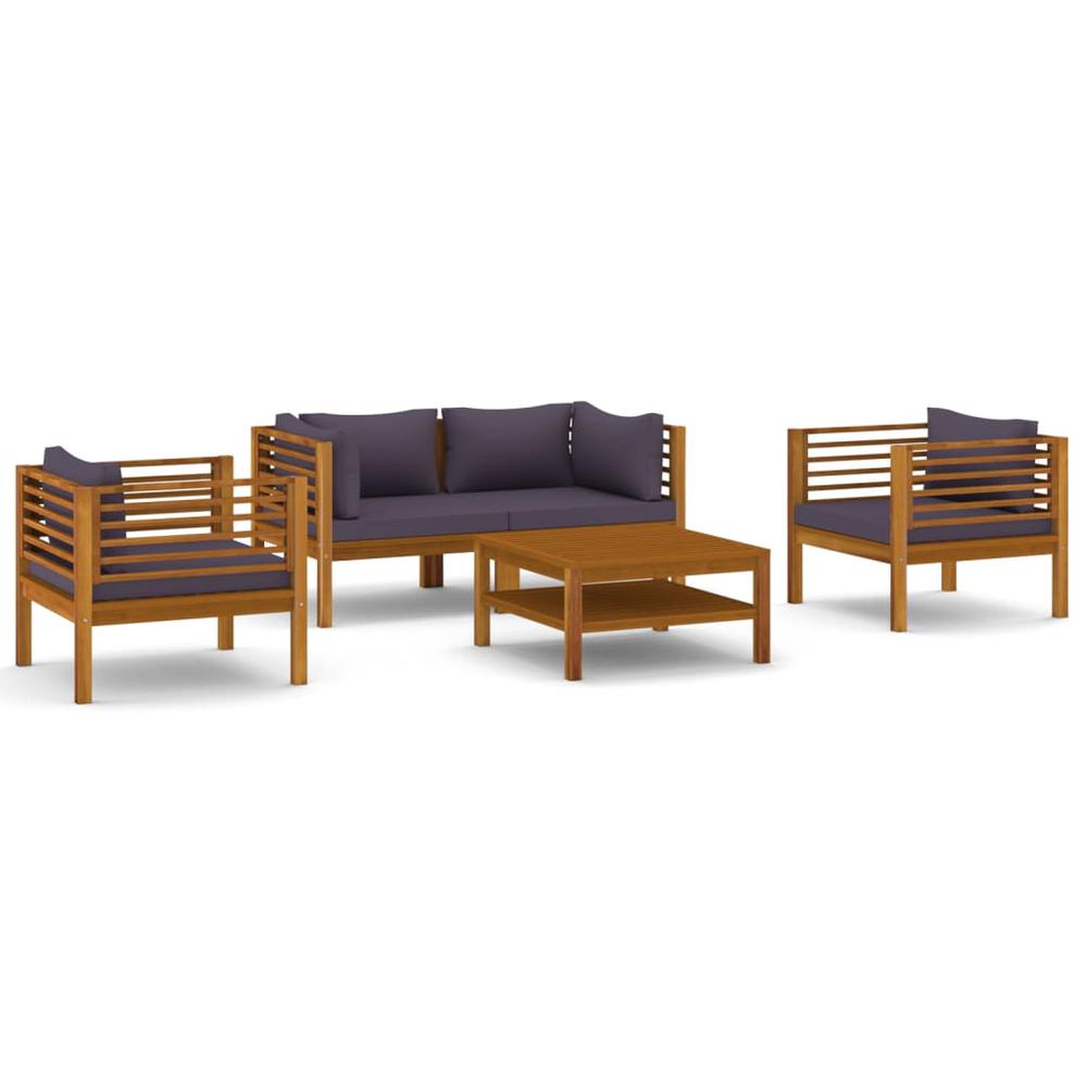 vidaXL 5 Piece Patio Lounge Set with Cushion Solid Acacia Wood, 3086902. Picture 2