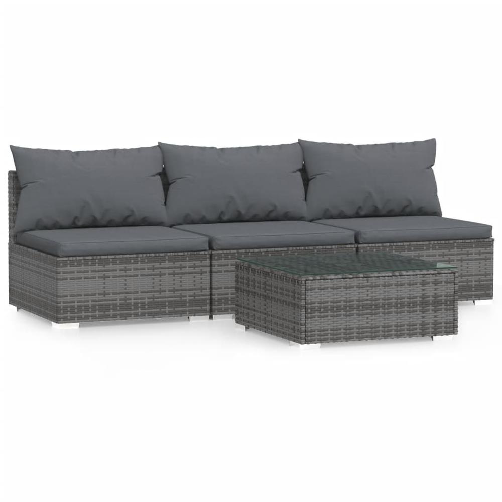 vidaXL 4 Piece Patio Lounge Set with Cushions Gray Poly Rattan, 317518. Picture 2