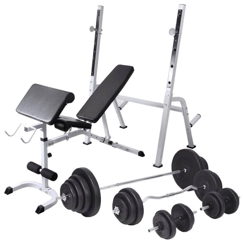 vidaXL Workout Bench with Weight Rack, Barbell and Dumbbell Set 264.6 lb, 275376. Picture 1