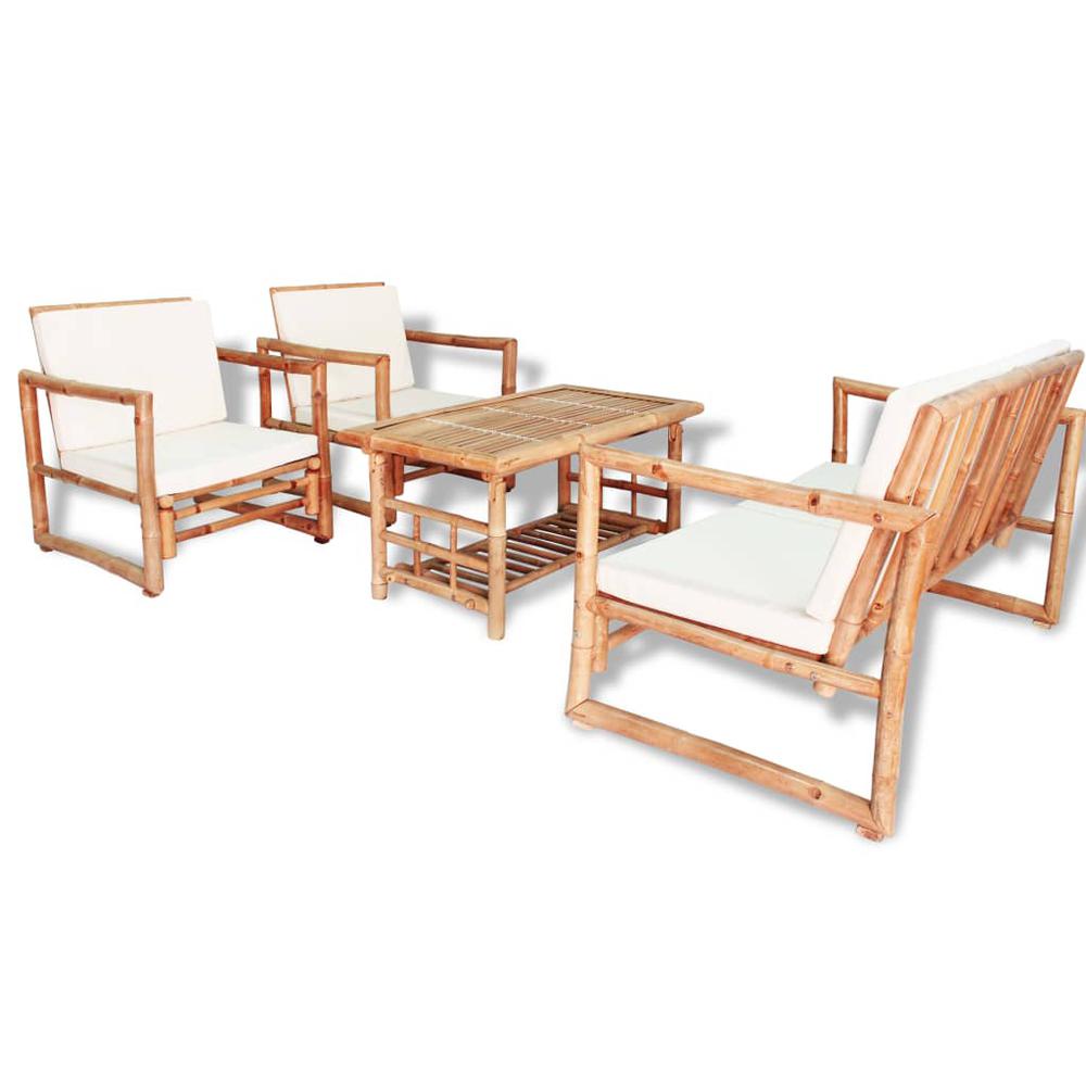 vidaXL 4 Piece Garden Lounge Set with Cushions Bamboo, 43159. Picture 1