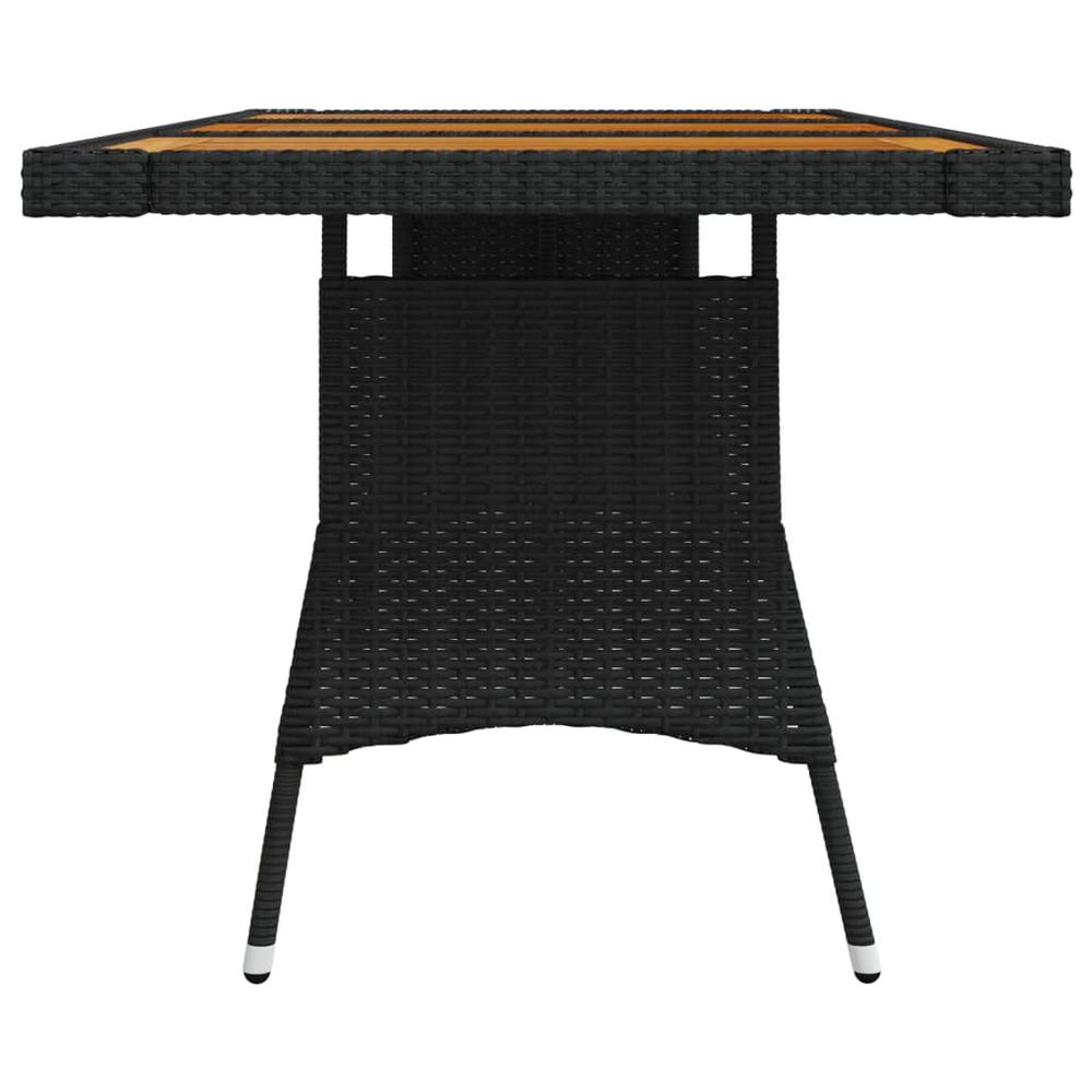 vidaXL Patio Table Black 63"x27.6"x28.3" Poly Rattan & Solid Acacia Wood. Picture 3