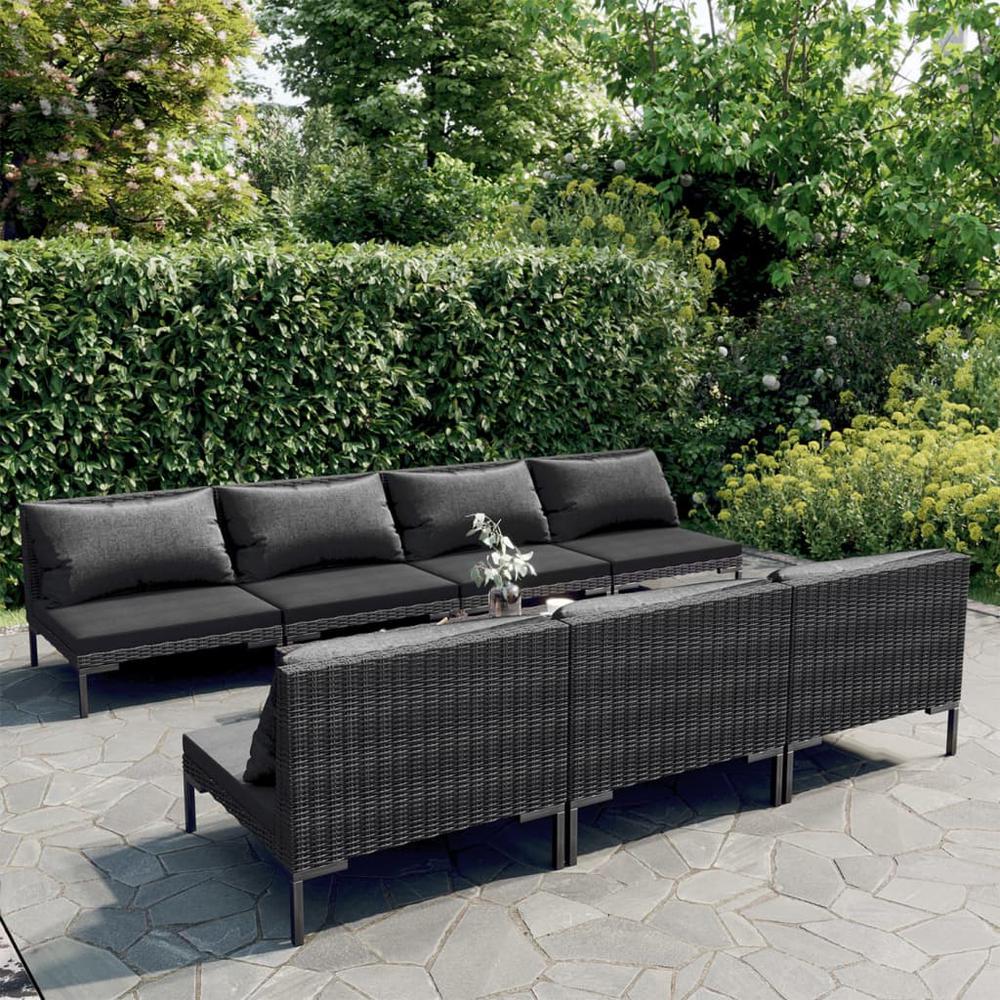 vidaXL 8 Piece Patio Lounge Set with Cushions Poly Rattan Dark Gray, 3099796. Picture 1