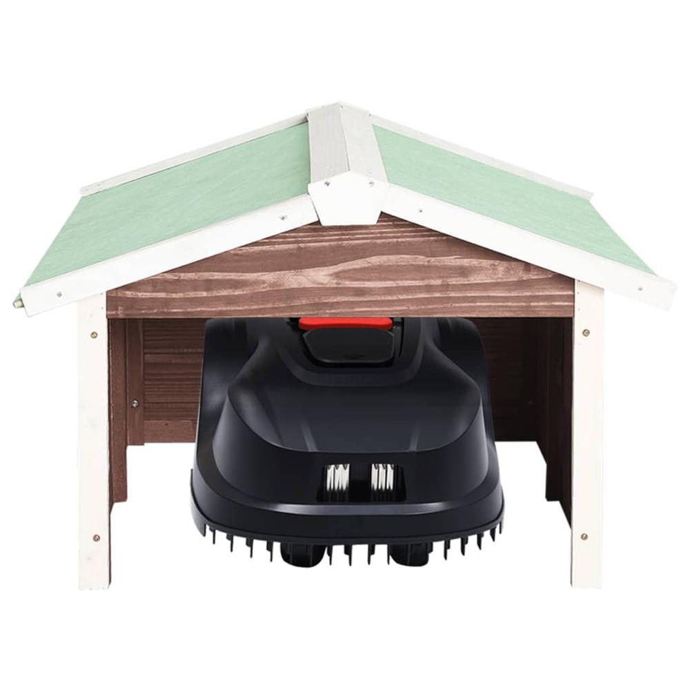 vidaXL Robotic Lawn Mower Garage 28.3"x34.3"x19.7" Mocca and White Firwood. Picture 3