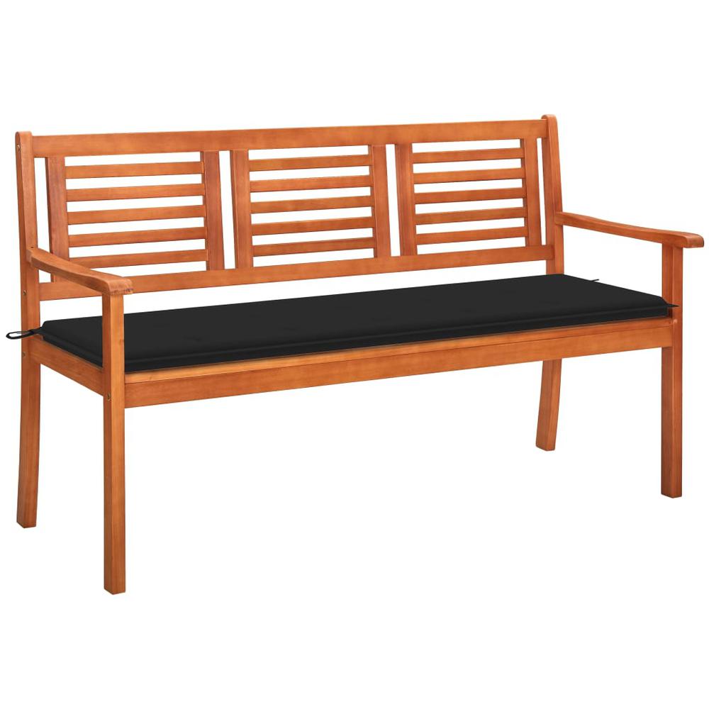 vidaXL 3-Seater Patio Bench with Cushion 23.3" Solid Eucalyptus Wood, 3061003. Picture 1