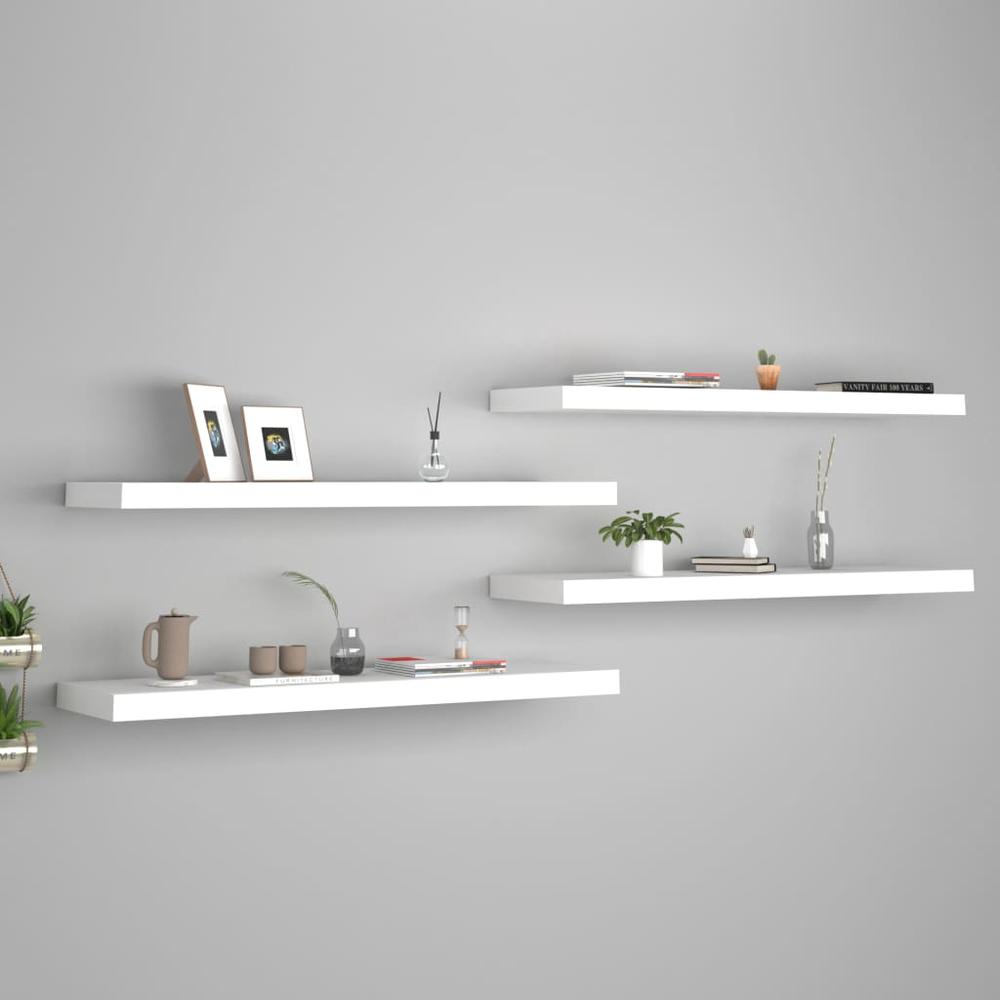 vidaXL Floating Wall Shelves 4 pcs White 35.4"x9.3"x1.5" MDF. Picture 1