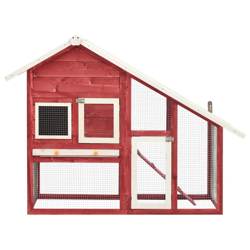 vidaXL Rabbit Hutch Red and White 55.1"x24.8"x47.2" Solid Firwood. Picture 2