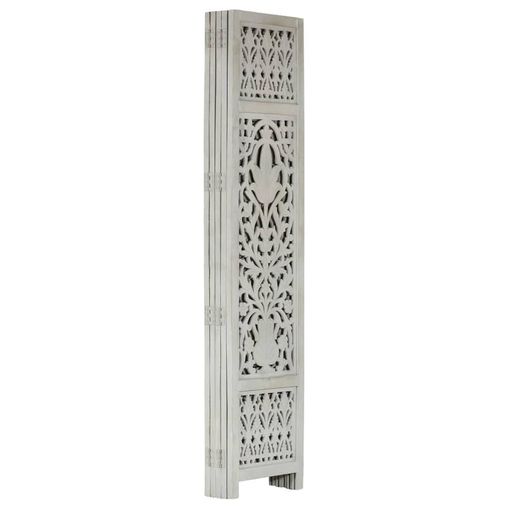 vidaXL Hand Carved 5-Panel Room Divider Gray 78.7"x65" Solid Mango Wood, 285333. Picture 3