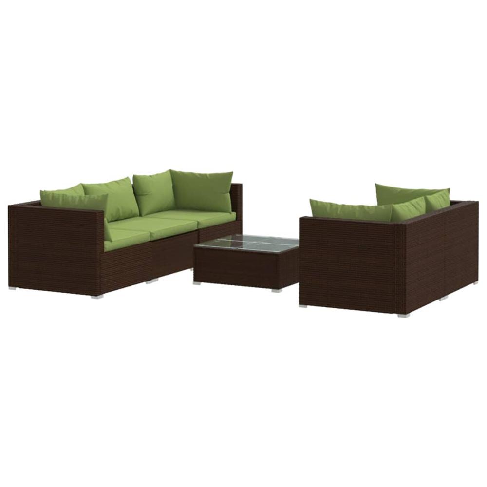 vidaXL 6 Piece Patio Lounge Set with Cushions Poly Rattan Brown, 3101492. Picture 2