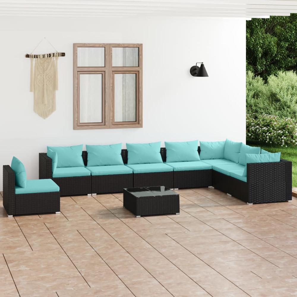 vidaXL 9 Piece Patio Lounge Set with Cushions Poly Rattan Black, 3102377. Picture 1