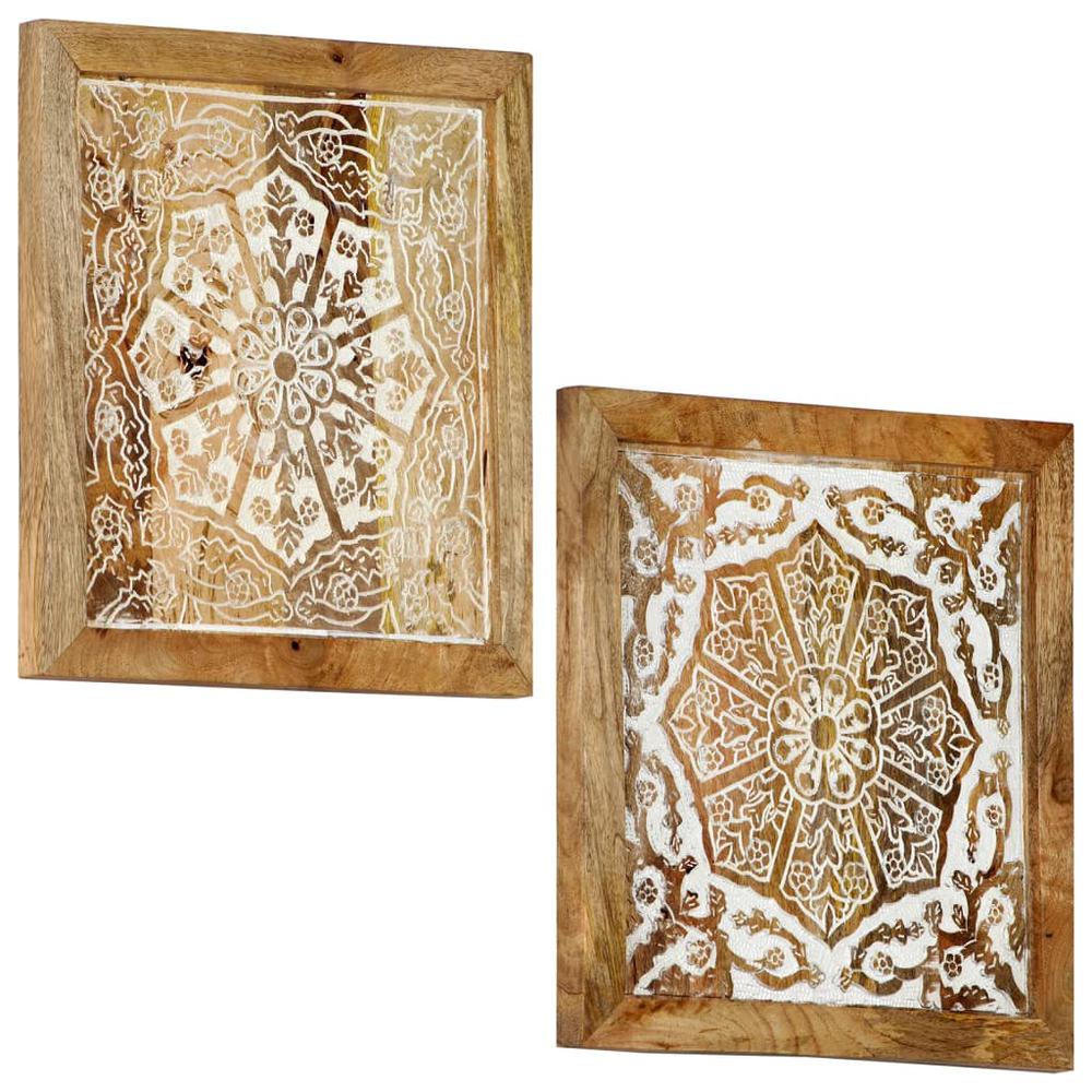 vidaXL Hand-Carved Wall Panels 2 pcs Solid Mango Wood 23.6"x23.6"x1". Picture 1