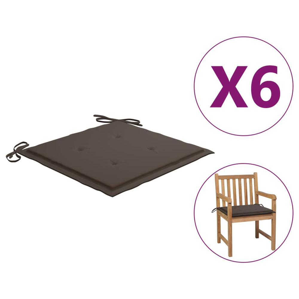 vidaXL Garden Chair Cushions 6 pcs Taupe 19.7"x19.7"x1.2" Fabric. Picture 1