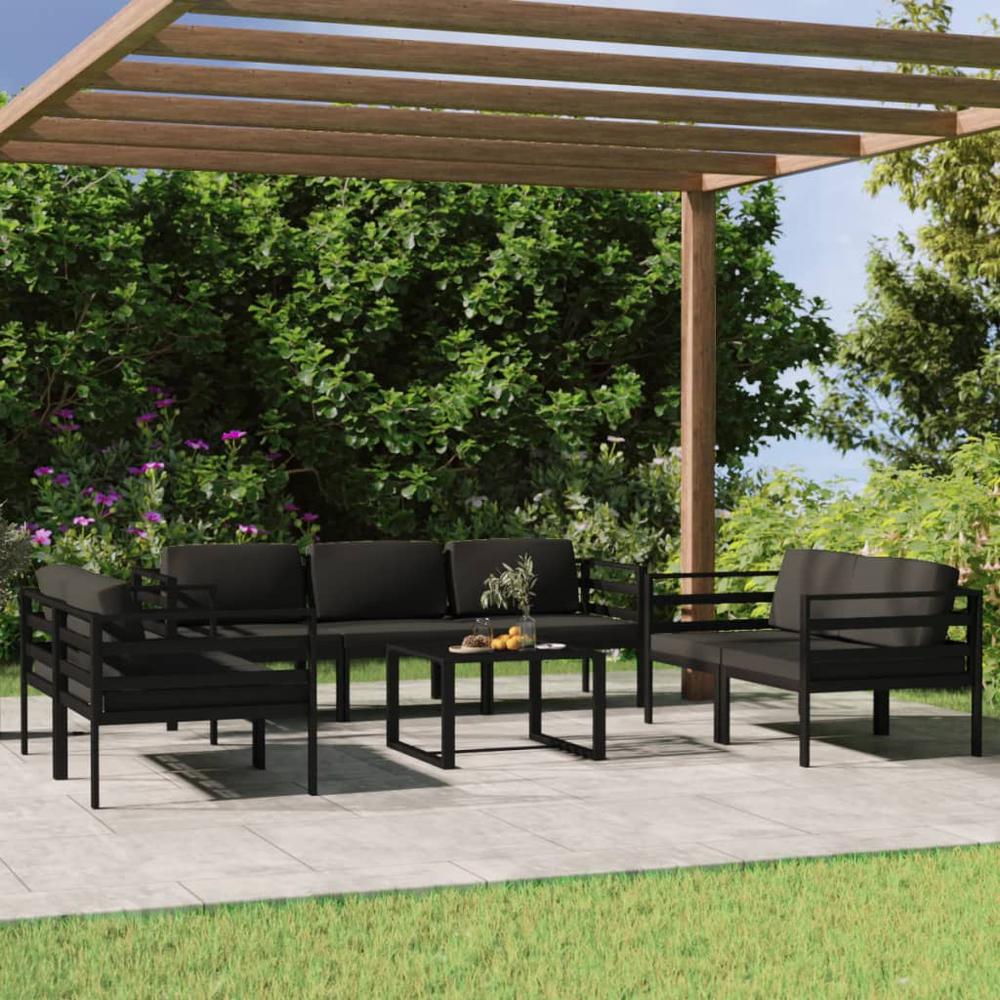 vidaXL 8 Piece Patio Lounge Set with Cushions Aluminum Anthracite, 3107797. Picture 1