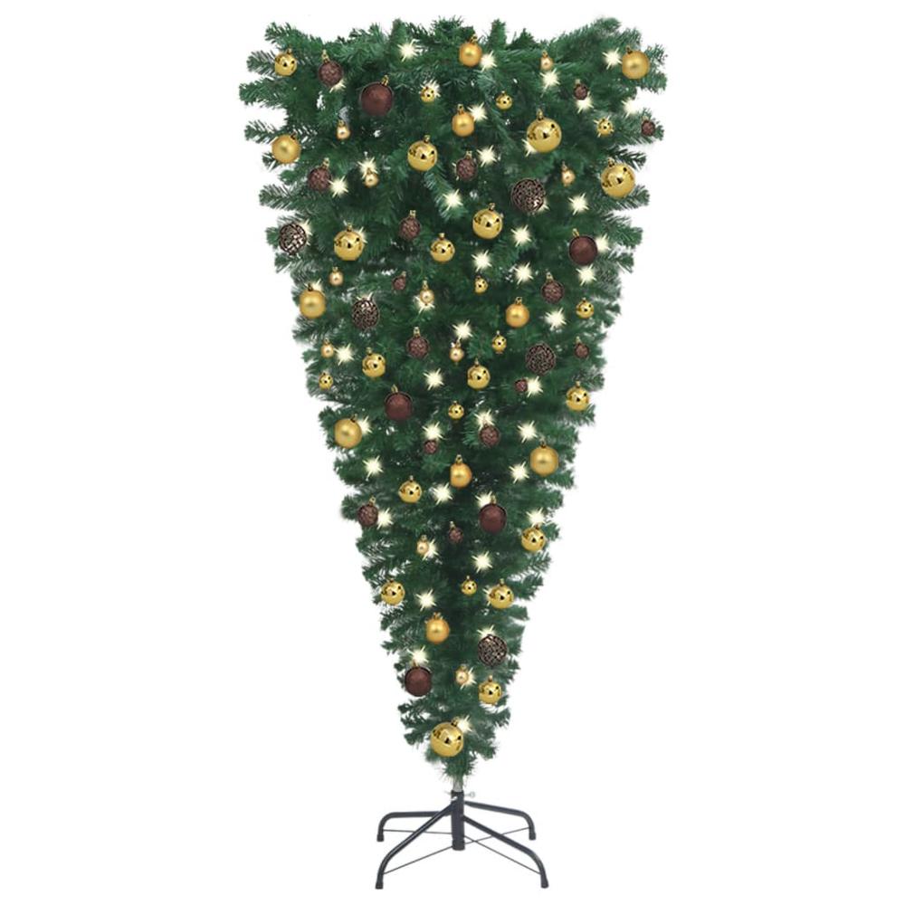 vidaXL Upside-down Artificial Christmas Tree with LEDs&Ball Set 82.7", 3078017. Picture 1