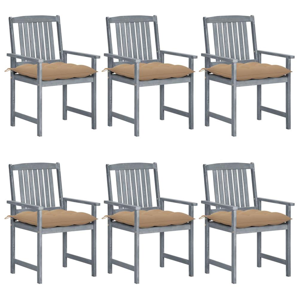 vidaXL Patio Chairs with Cushions 6 pcs Solid Acacia Wood Gray, 3078240. Picture 1