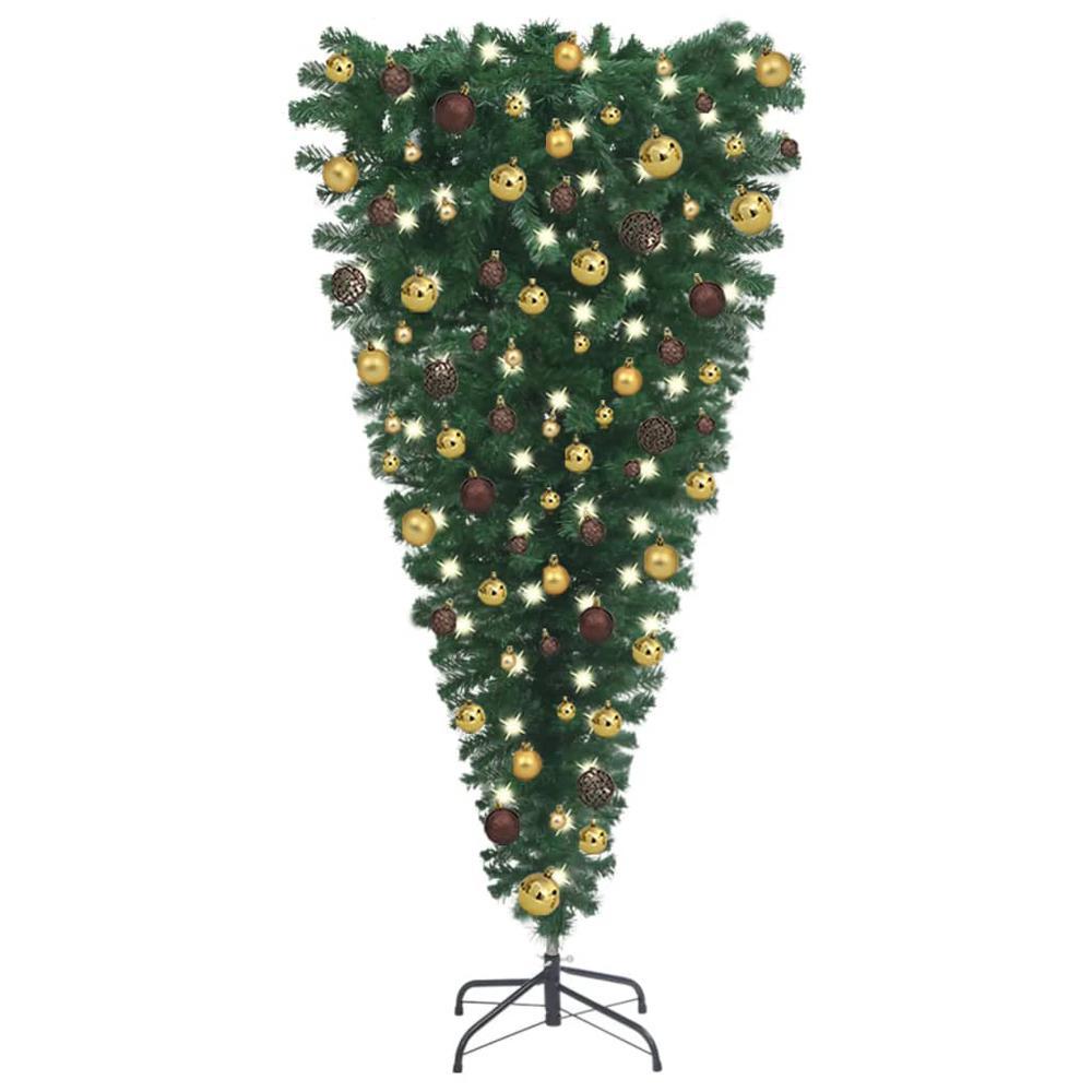 vidaXL Upside-down Artificial Christmas Tree with LEDs&Ball Set 70.9", 3078016. Picture 1