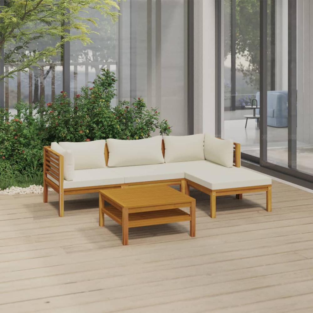 vidaXL 5 Piece Patio Lounge Set with Cream Cushion Solid Acacia Wood, 3086927. Picture 12