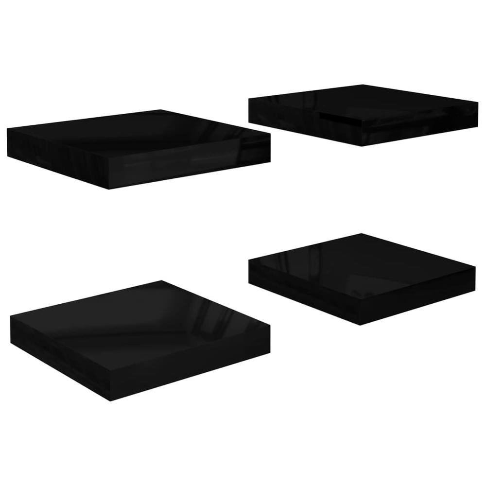 vidaXL Floating Wall Shelves 4 pcs High Gloss Black 9.1"x9.3"x1.5" MDF. Picture 2