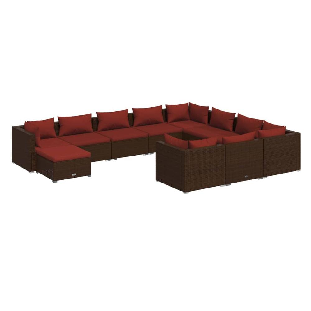 vidaXL 11 Piece Patio Lounge Set with Cushions Poly Rattan Brown, 3102699. Picture 2