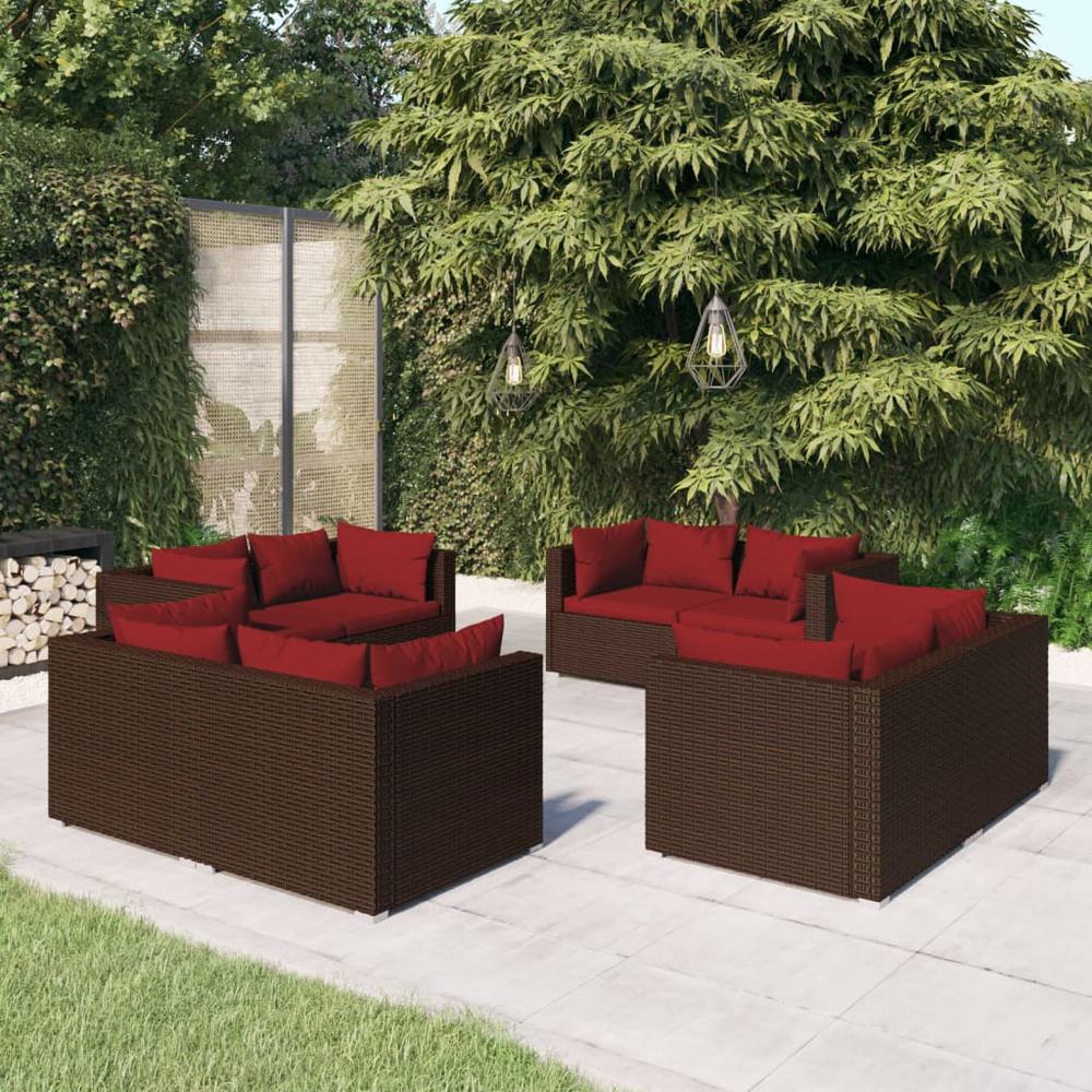vidaXL 8 Piece Patio Lounge Set with Cushions Poly Rattan Brown, 3101555. The main picture.