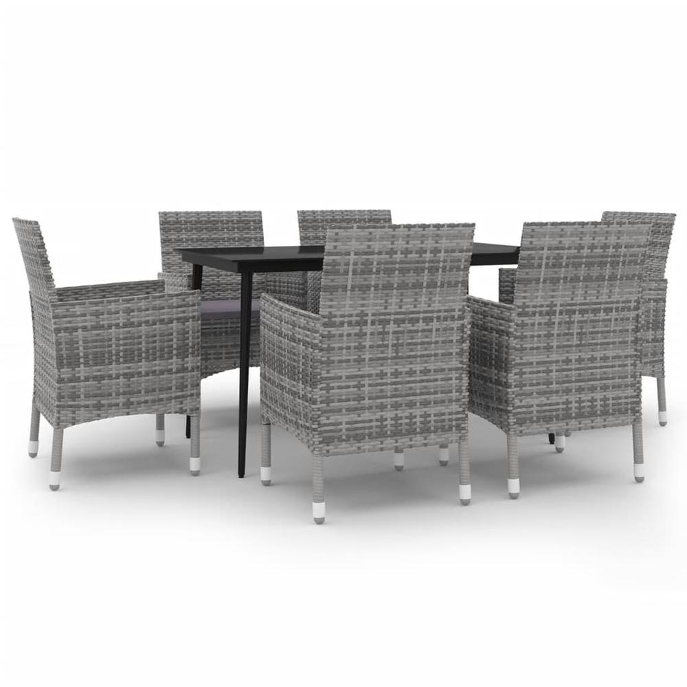 vidaXL 7 Piece Patio Dining Set with Cushions Poly Rattan and Glass, 3099742. Picture 2