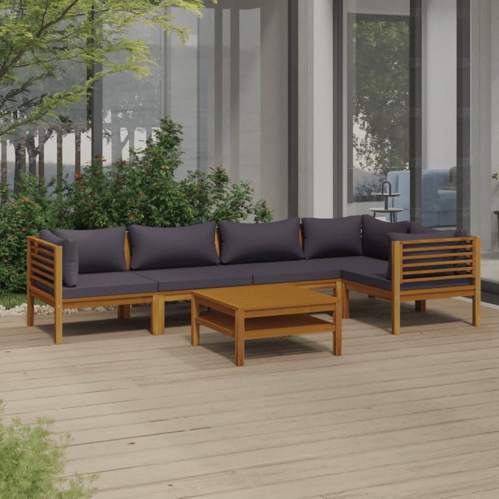 vidaXL 6 Piece Patio Lounge Set with Cushion Solid Acacia Wood, 3086918. Picture 1