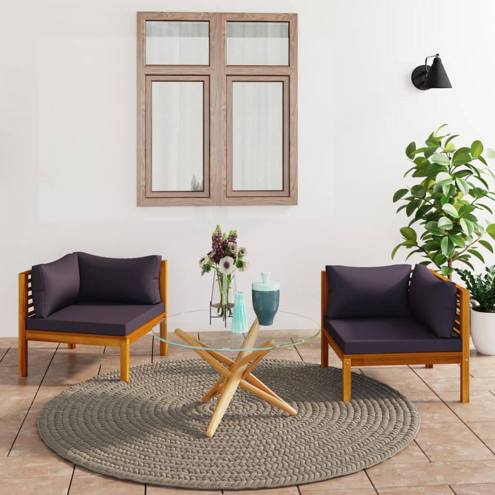 vidaXL Corner Sofas 2 pcs with Dark Gray Cushions Solid Acacia Wood. Picture 1