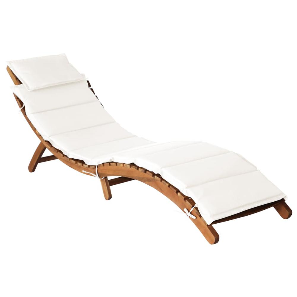 vidaXL Sun Lounger with Cushion Solid Acacia Wood Cream, 46652. Picture 1