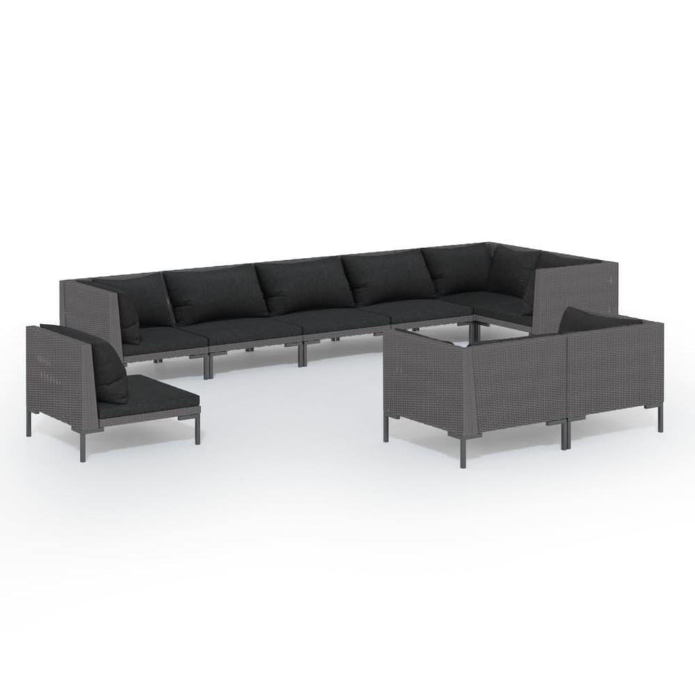 vidaXL 9 Piece Patio Lounge Set with Cushions Round Rattan Dark Gray. Picture 2
