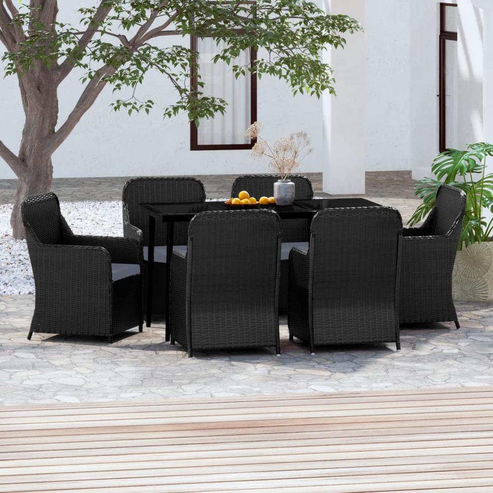 vidaXL 7 Piece Patio Dining Set with Cushions Black, 3099544. Picture 1