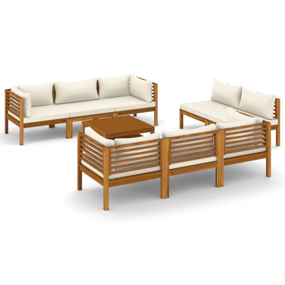 vidaXL 9 Piece Patio Lounge Set with Cream Cushion Solid Acacia Wood, 3086936. Picture 2