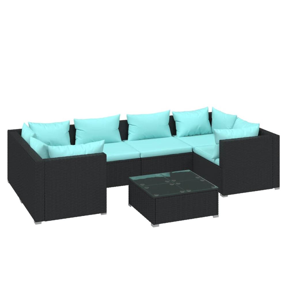 vidaXL 7 Piece Patio Lounge Set with Cushions Poly Rattan Black, 3101945. Picture 2
