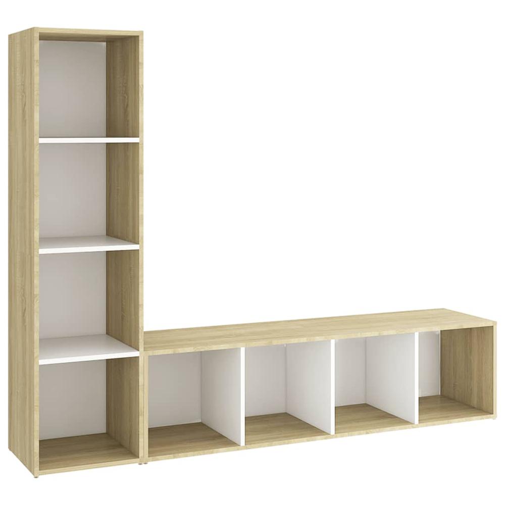 vidaXL TV Cabinets 2pcs White & Sonoma Oak 56.1"x13.8"x14.4" Engineered Wood. Picture 2
